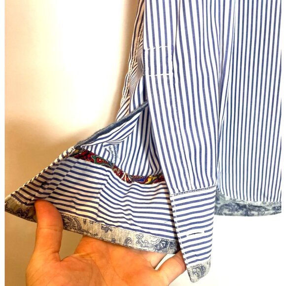 Robert Graham Blue Pinstripe Button Down Shirt Paisley Contrast Size Large - Picture 10 of 13